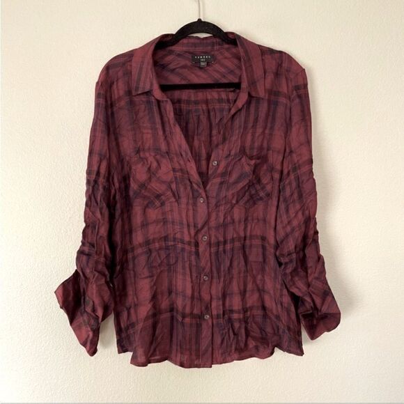 Tinsel stitch fix red & black plaid flannel button up shirt. Size L - Picture 1 of 6